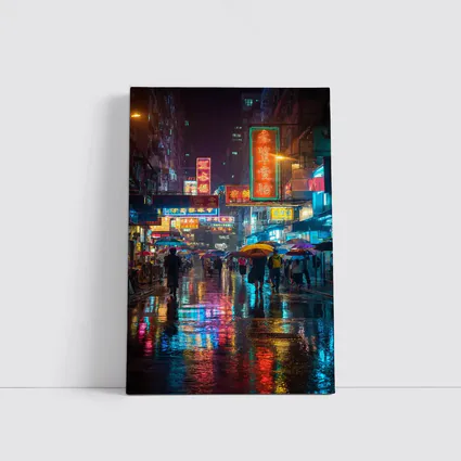 Hong Kong Neon Street Rain Night Scene