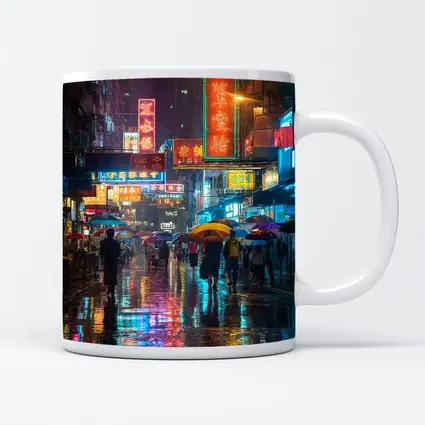 Hong Kong Neon Street Rain Night Scene