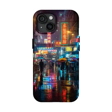 Hong Kong Neon Street Rain Night Scene