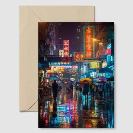 Hong Kong Neon Street Rain Night Scene