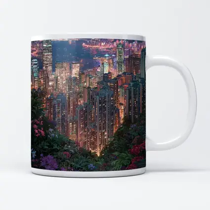 Hong Kong City Night Lights Floral View