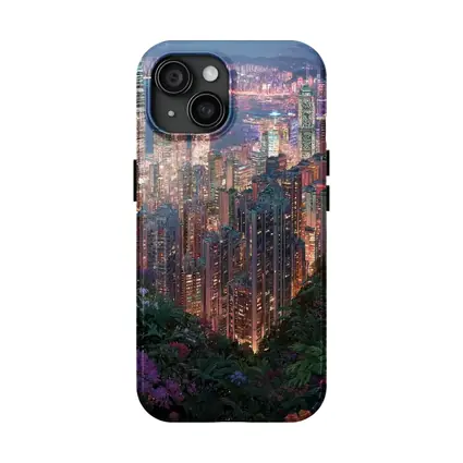 Hong Kong City Night Lights Floral View