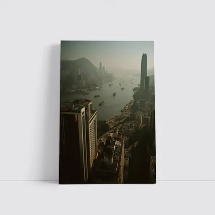 Hong Kong Victoria Harbour Aerial Hazy Cityscape