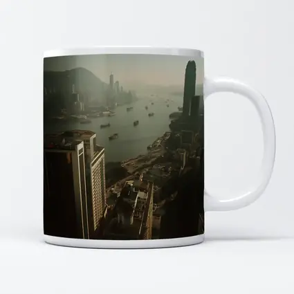 Hong Kong Victoria Harbour Aerial Hazy Cityscape