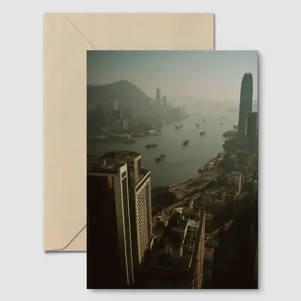 Hong Kong Victoria Harbour Aerial Hazy Cityscape