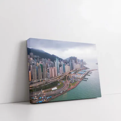 Hong Kong Aerial Skyline Waterfront Overcast View