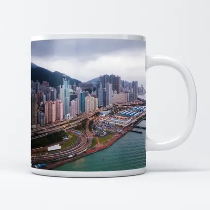 Hong Kong Aerial Skyline Waterfront Overcast View