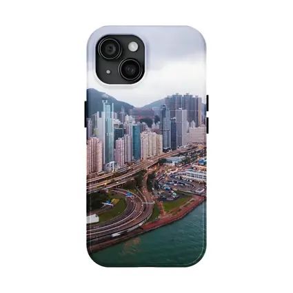 Hong Kong Aerial Skyline Waterfront Overcast View