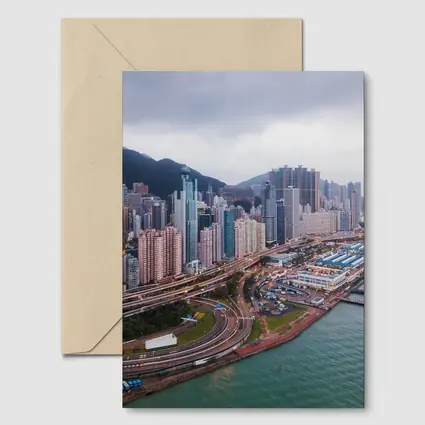 Hong Kong Aerial Skyline Waterfront Overcast View