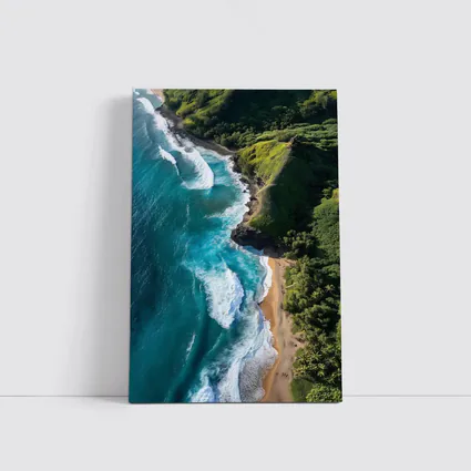 Aerial Tropical Beach Coastline Turquoise Ocean Waves