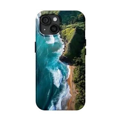 Aerial Tropical Beach Coastline Turquoise Ocean Waves
