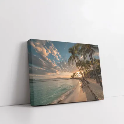 Waikiki Beach Sunset Palm Trees Hawaii