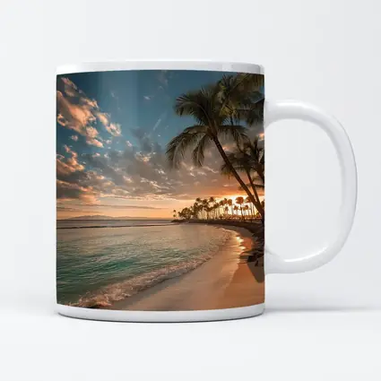 Waikiki Beach Sunset Palm Trees Hawaii