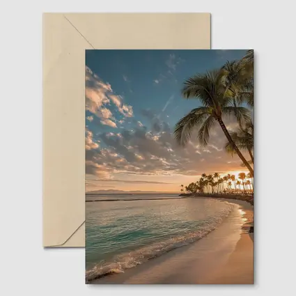 Waikiki Beach Sunset Palm Trees Hawaii