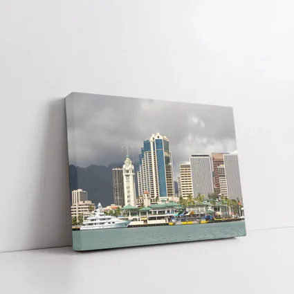 Honolulu Downtown Skyline Harbor Cloudy Day