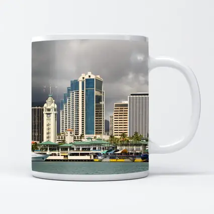 Honolulu Downtown Skyline Harbor Cloudy Day