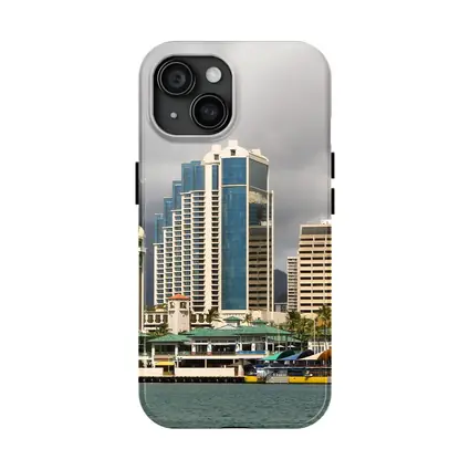 Honolulu Downtown Skyline Harbor Cloudy Day