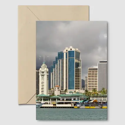 Honolulu Downtown Skyline Harbor Cloudy Day