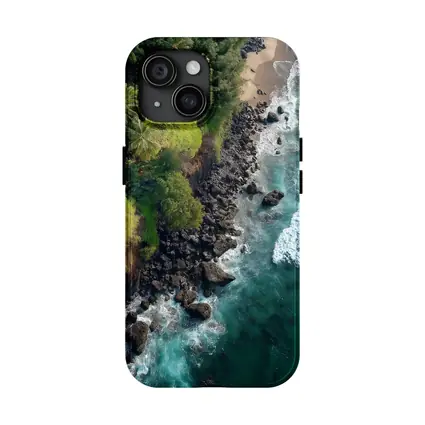 Aerial Tropical Coastline Rocky Shore Ocean