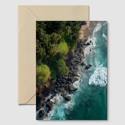 Aerial Tropical Coastline Rocky Shore Ocean
