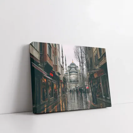Istanbul Blue Mosque Rainy Street Scene