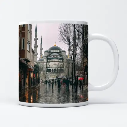 Istanbul Blue Mosque Rainy Street Scene
