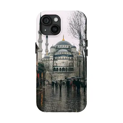 Istanbul Blue Mosque Rainy Street Scene