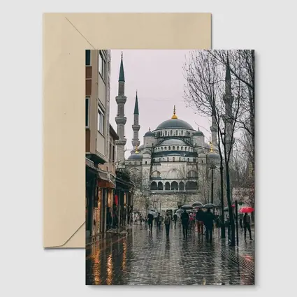 Istanbul Blue Mosque Rainy Street Scene