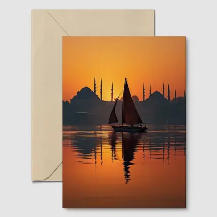 Istanbul Sailboat Sunset Bosphorus Mosque Silhouette