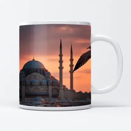 Seagull Flying Over Istanbul Mosque Sunset