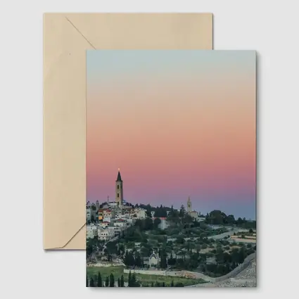 Jerusalem Skyline at Pink Dusk Sunset