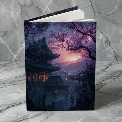 Japanese Temple Cherry Blossoms Purple Night Sky
