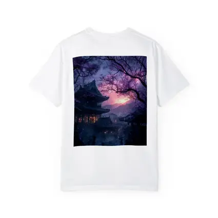 Japanese Temple Cherry Blossoms Purple Night Sky