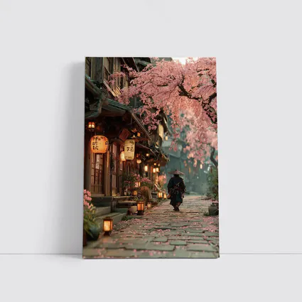 Samurai Walking Cherry Blossom Japanese Street