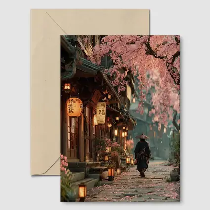 Samurai Walking Cherry Blossom Japanese Street