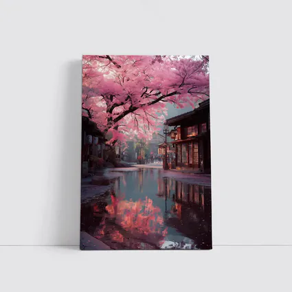 Cherry Blossoms Rainy Japanese Street Reflection