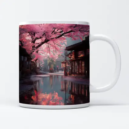 Cherry Blossoms Rainy Japanese Street Reflection