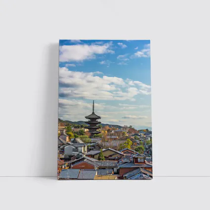 Kyoto Japan Pagoda Rooftops Blue Sky