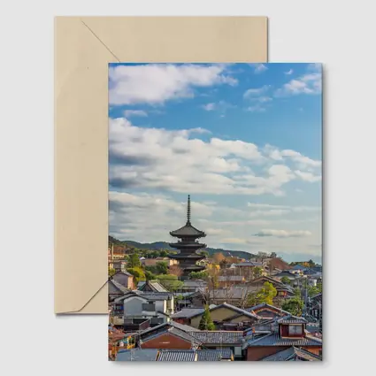 Kyoto Japan Pagoda Rooftops Blue Sky