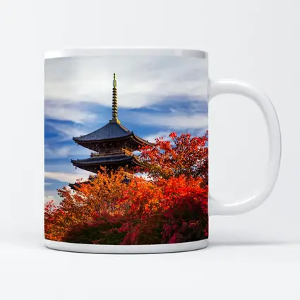 Japanese Pagoda Tower Autumn Red Foliage Sky
