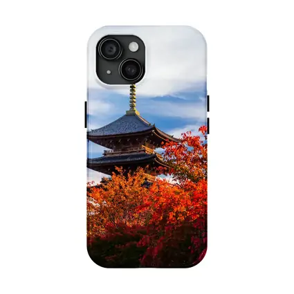 Japanese Pagoda Tower Autumn Red Foliage Sky