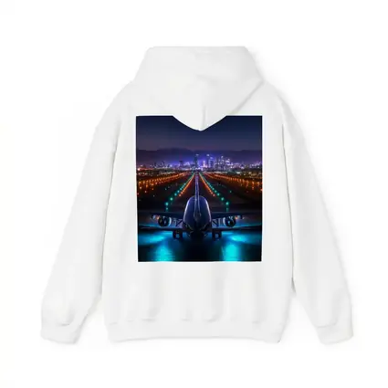 Airplane On Runway City Skyline Night