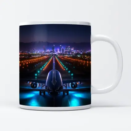Airplane On Runway City Skyline Night