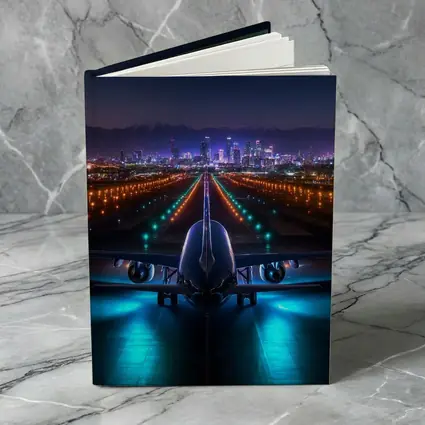 Airplane On Runway City Skyline Night
