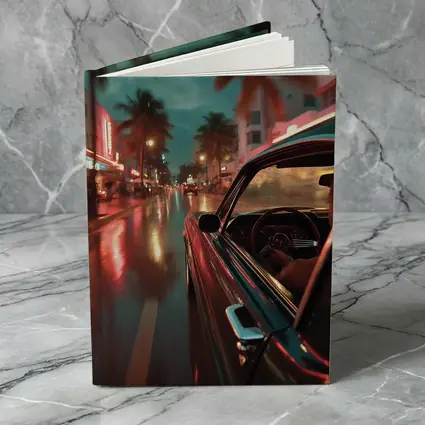 Classic Car Cruising Rainy Miami Night Street