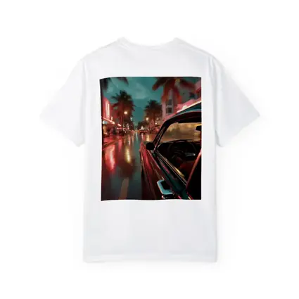 Classic Car Cruising Rainy Miami Night Street