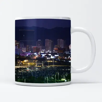 Las Vegas Skyline at Night Mountains Behind