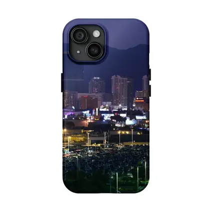 Las Vegas Skyline at Night Mountains Behind