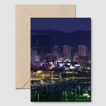 Las Vegas Skyline at Night Mountains Behind