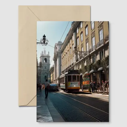 Lisbon Yellow Tram Busy City Street